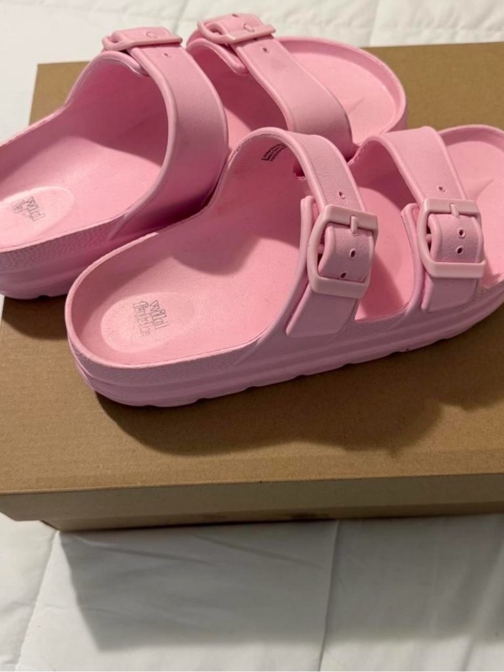 Pink Double-Buckle Slide Sandals
